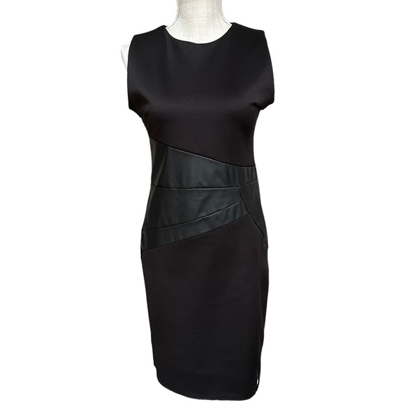 Makadamia Black Form Fitting Bodycon‎ Dress with Faux Leather Waist Detailing - Picture 1 of 11
